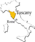 Map of Tuscany wine region in Italy